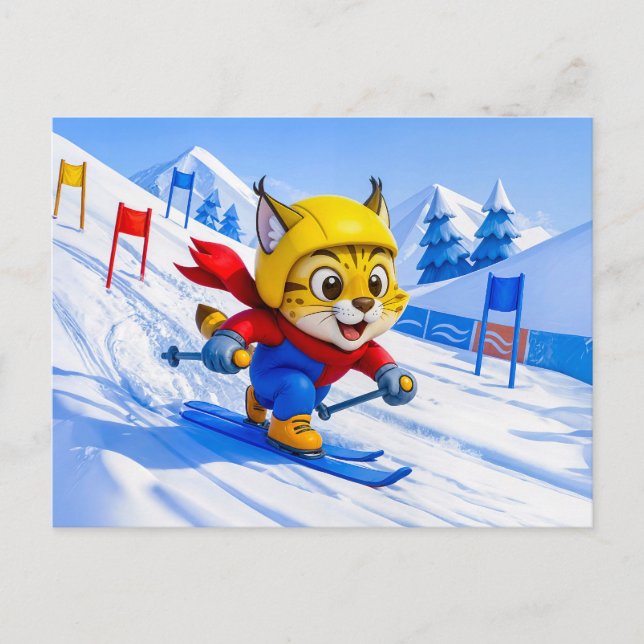 Carte Postale Lynx Skiing Giant Slalom in Winter (Devant)