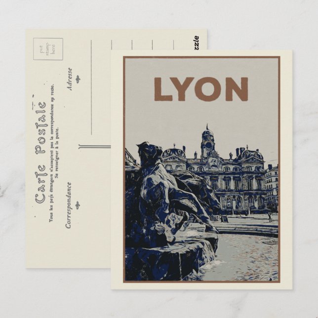 Carte Postale Lyon Fontaine Bartholdi illustration France (Devant / Derrière)