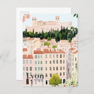 Carte Postale Lyon France Aquarelle Peinture Voyage