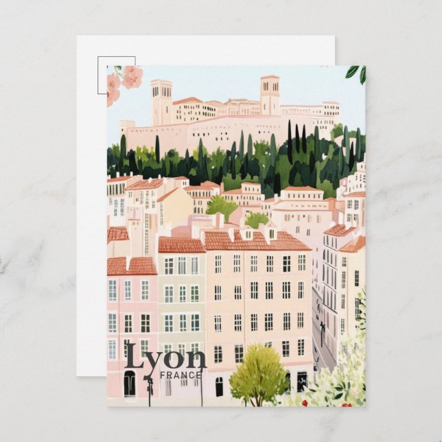 Carte Postale Lyon France Aquarelle Peinture Voyage (Devant / Derrière)