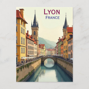 Carte Postale Lyon France Art illustration de voyage vintage