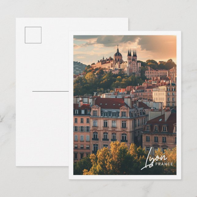 Carte Postale Lyon France Art Voyage célèbre place (Devant / Derrière)