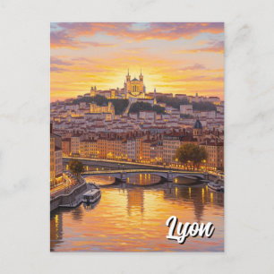 Carte Postale Lyon France Basilique Sunset Travel