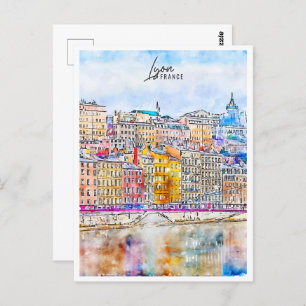 Carte Postale Lyon France Travel Place Aquarelle