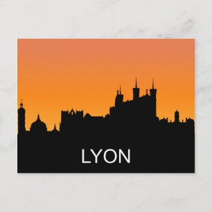 Carte Postale Lyon silhouette, summer sunset, illustration