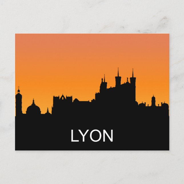 Carte Postale Lyon silhouette, summer sunset, illustration (Devant)