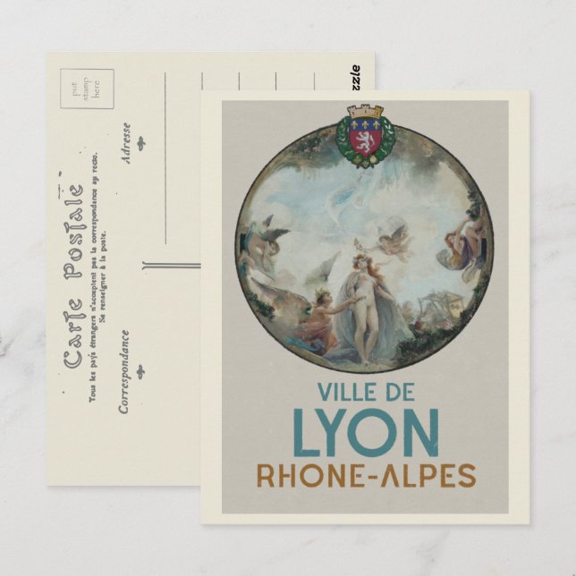 Carte Postale Lyon vintage peinture France (Devant / Derrière)