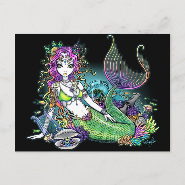 Carte postale "Lyra" Tropical Rainbow Mermaid Art (Devant)
