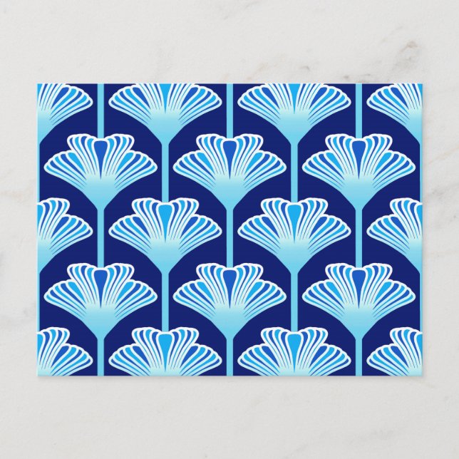 Carte Postale Lys Art Déco, Bleu Cobalt, Aqua et Blanc (Devant)
