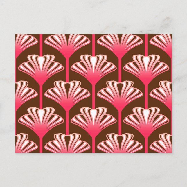 Carte Postale Lys Art déco, Brown foncé et rose corail (Devant)
