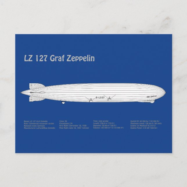Carte Postale LZ 127 Graf Zeppelin - Plan directeur des navires  (Devant)