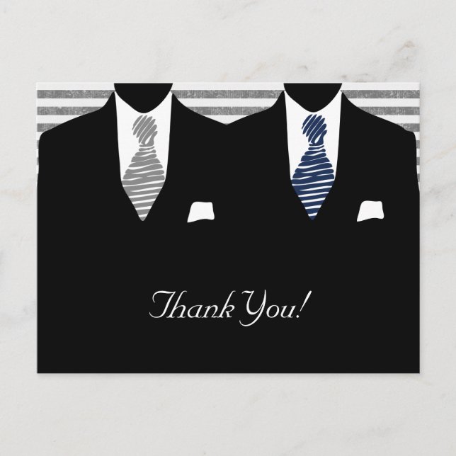 Carte Postale M. et M. Suit et Cravate (bleu / gris) Merci (Devant)