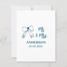 M & Mme ajoutez nom date mariage faveur noeud bleu