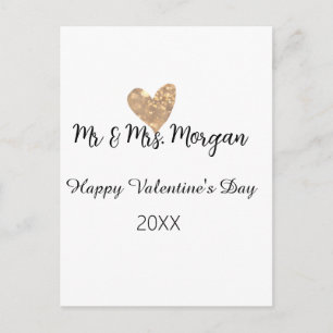 Carte Postale M & Mme nom joyeuse Saint-Valentin cœur doré