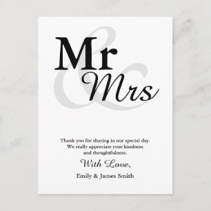 Carte Postale M&Mme Simple Elegant Typographie Mariage Merci