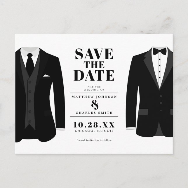 Carte Postale M. & Mr. Modern Black Mariage Tux - Enregistrer la (Devant)