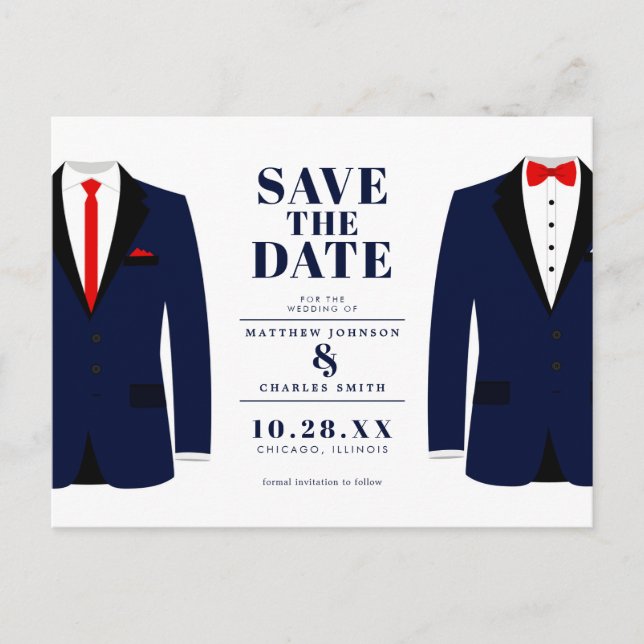 Carte Postale M. & Mr. Modern Mariage Navy Tux - Enregistrer la  (Devant)