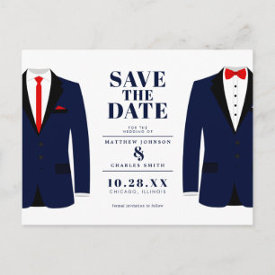 Carte Postale M. & Mr. Modern Mariage Navy Tux - Enregistrer la 