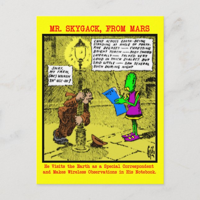 Carte Postale M. Skygack observe un ivrogne (Devant)