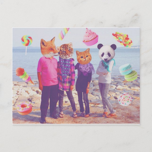 Carte Postale Ma famille d'animaux doux Pastel (Devant)
