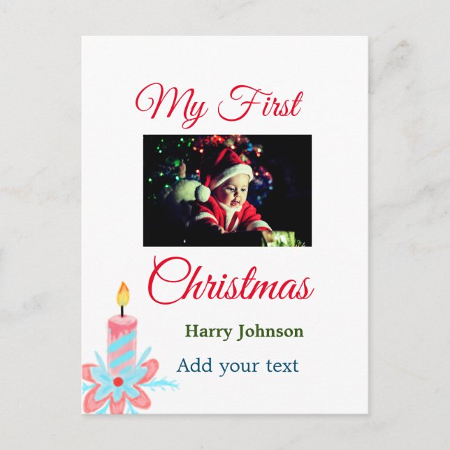 Carte Postale Ma première bougie de Noël ajouter nom photo bébé  (Devant)