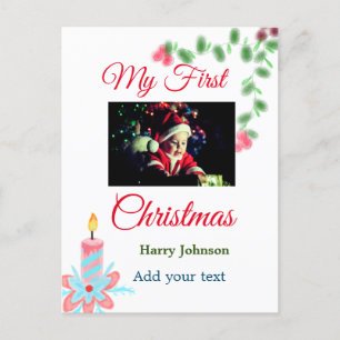 Carte Postale Ma première bougie de Noël ajouter nom photo bébé