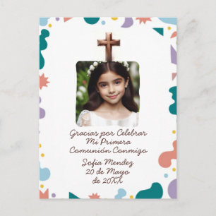 Carte Postale Ma Première Communion Merci Photo Croix Colorée