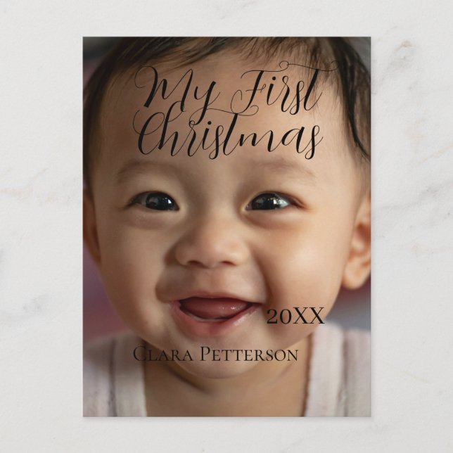 Carte Postale Ma première photo bébé de Noël ajouter nom année m (Devant)