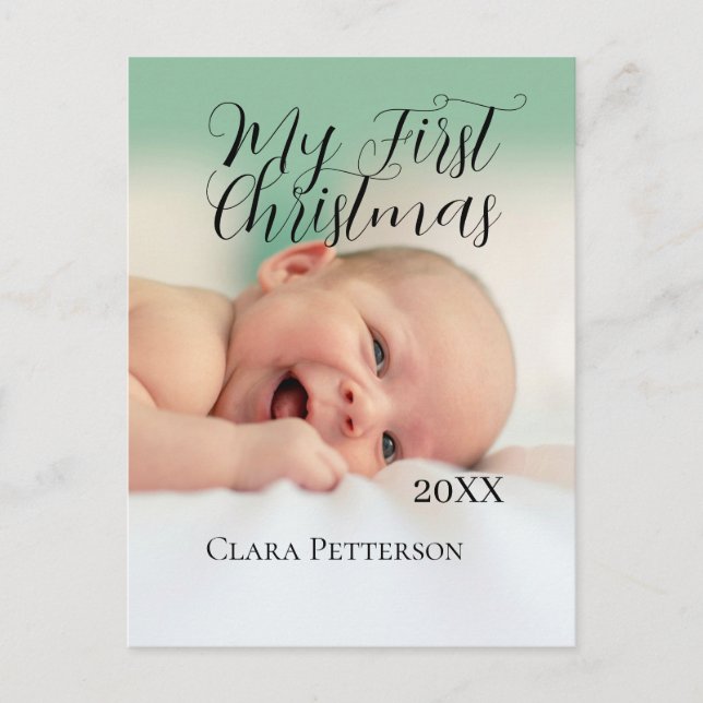 Carte Postale Ma première photo bébé de Noël ajouter nom année m (Devant)
