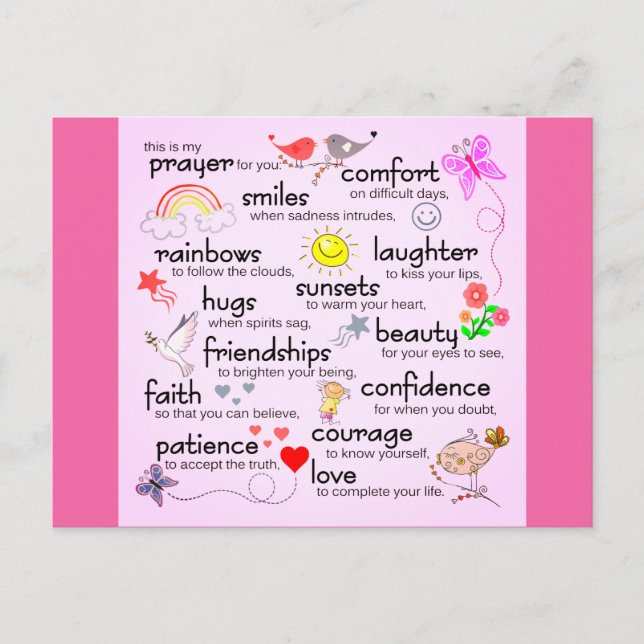 Carte Postale Ma Prière Pour Vous | Rose (Devant)