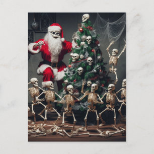 Carte Postale Macabre Skeleton Père Noël Festive Dancing Skeleto