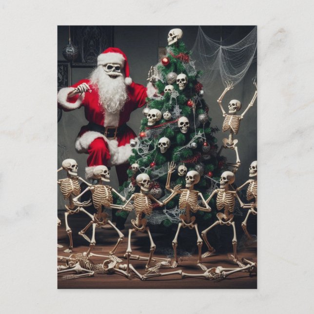 Carte Postale Macabre Skeleton Père Noël Festive Dancing Skeleto (Devant)