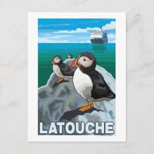 Carte Postale Macareux & Bateau de Croisière - Latouche, Alaska