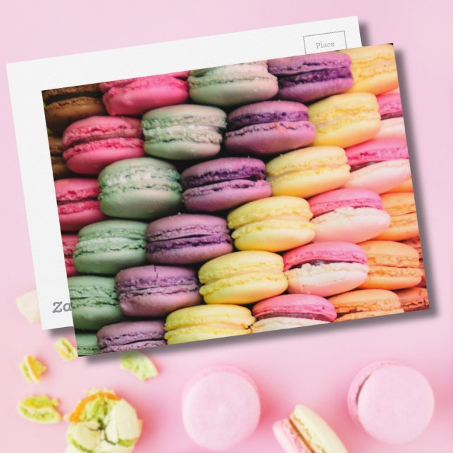 Carte Postale Macaron français coloré Cookies (Cute Trendy Colorful French Macaron Cookie Baking Postcard)