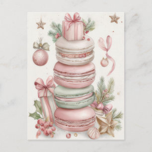 Carte Postale Macarones de Noël pastel festifs et élégants