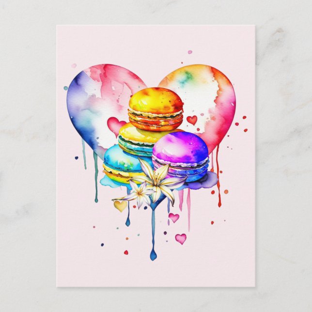 Carte Postale Macarons aquarelles (Devant)