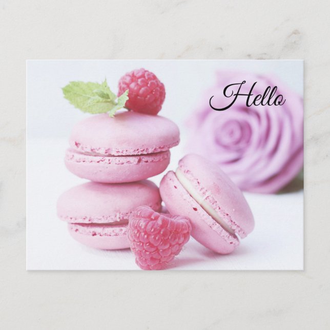 Carte Postale Macarons framboises roses Pâtisserie française Pho (Devant)