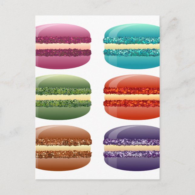 Carte Postale macarons, macron, biscuits, friandises, arc-en-cie (Devant)
