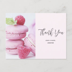 Carte Postale Macarons roses et framboises rouges Merci