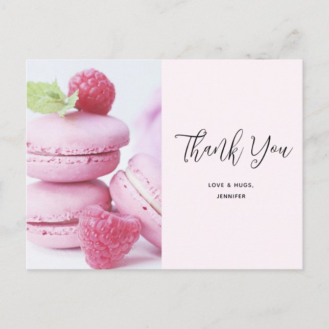 Carte Postale Macarons roses et framboises rouges Merci (Devant)