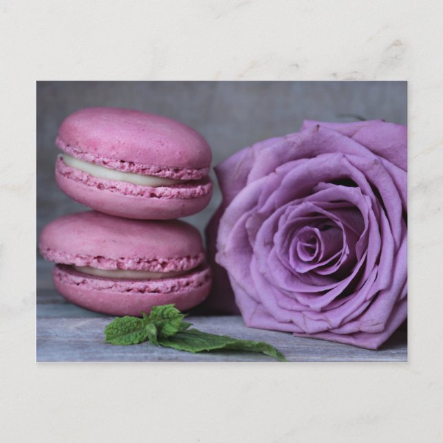 Carte Postale Macarons roses Purple Rose Pâtisserie française Ca (Devant)