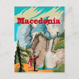 Carte Postale Macédoine, couple en randonnée, voyage vintage