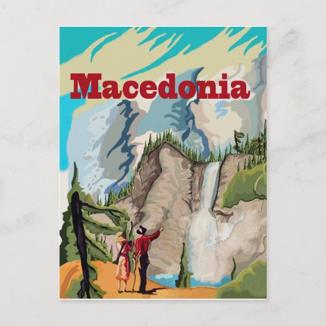 Carte Postale Macédoine, couple en randonnée, voyage vintage (Devant)