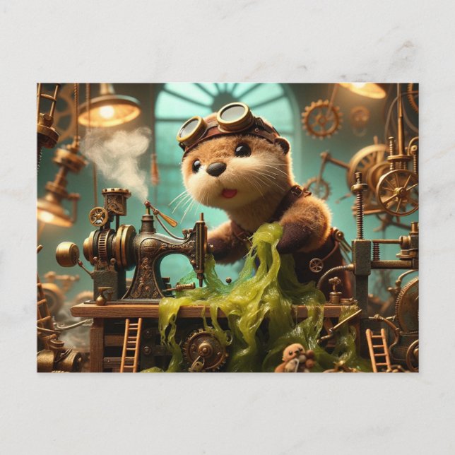 Carte Postale Machine à coudre à vapeur Plush Steampunk Otter (Devant)