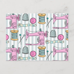 Carte Postale Machine à coudre - Couture rose artisanat