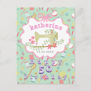 Carte Postale Machine à coudre de naissance de couturière Rose s