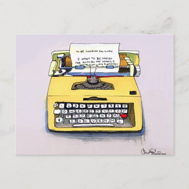 Carte Postale Machine à écrire jaune ironique (Devant)