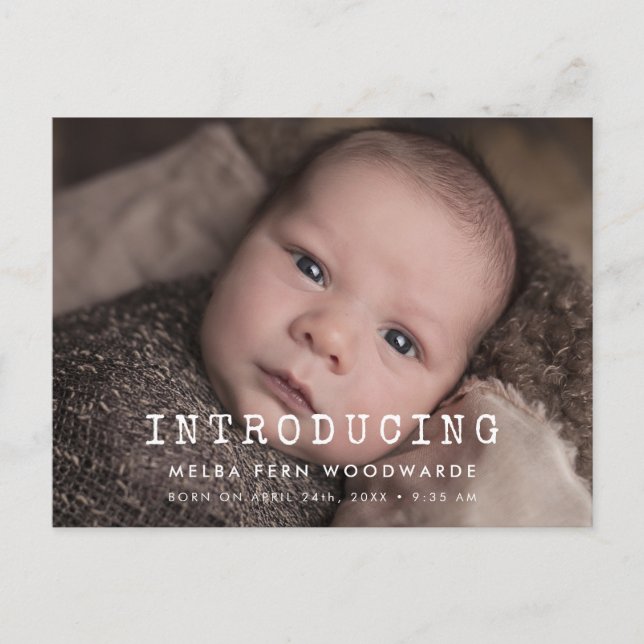 Carte Postale Machine à écrire simple Nouveau bébé introduction  (Devant)