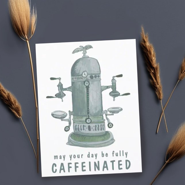 Carte Postale Machine à espresso antique personnalisable drôle (Cute funny postcard with vintage espresso machine watercolor art. Add your own text to customize)