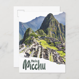 Carte Postale Machu Picchu Pérou Aquarelle Peinture Voyage